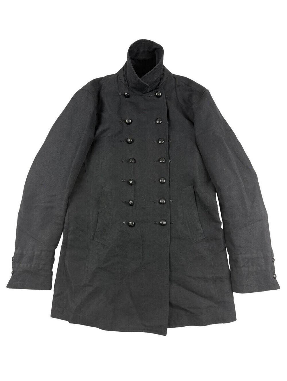 John Varvatos USA Luxe Double Breasted Pea Coat Cotton Linen Black Size S - Picture 2 of 10